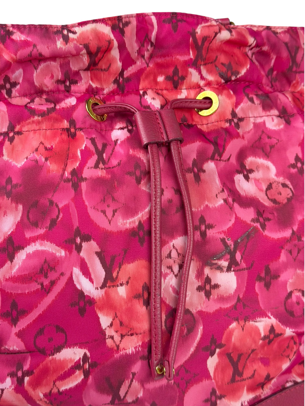 Louis Vuitton Pink Leather Trim Floral Ikat Noefull PM
