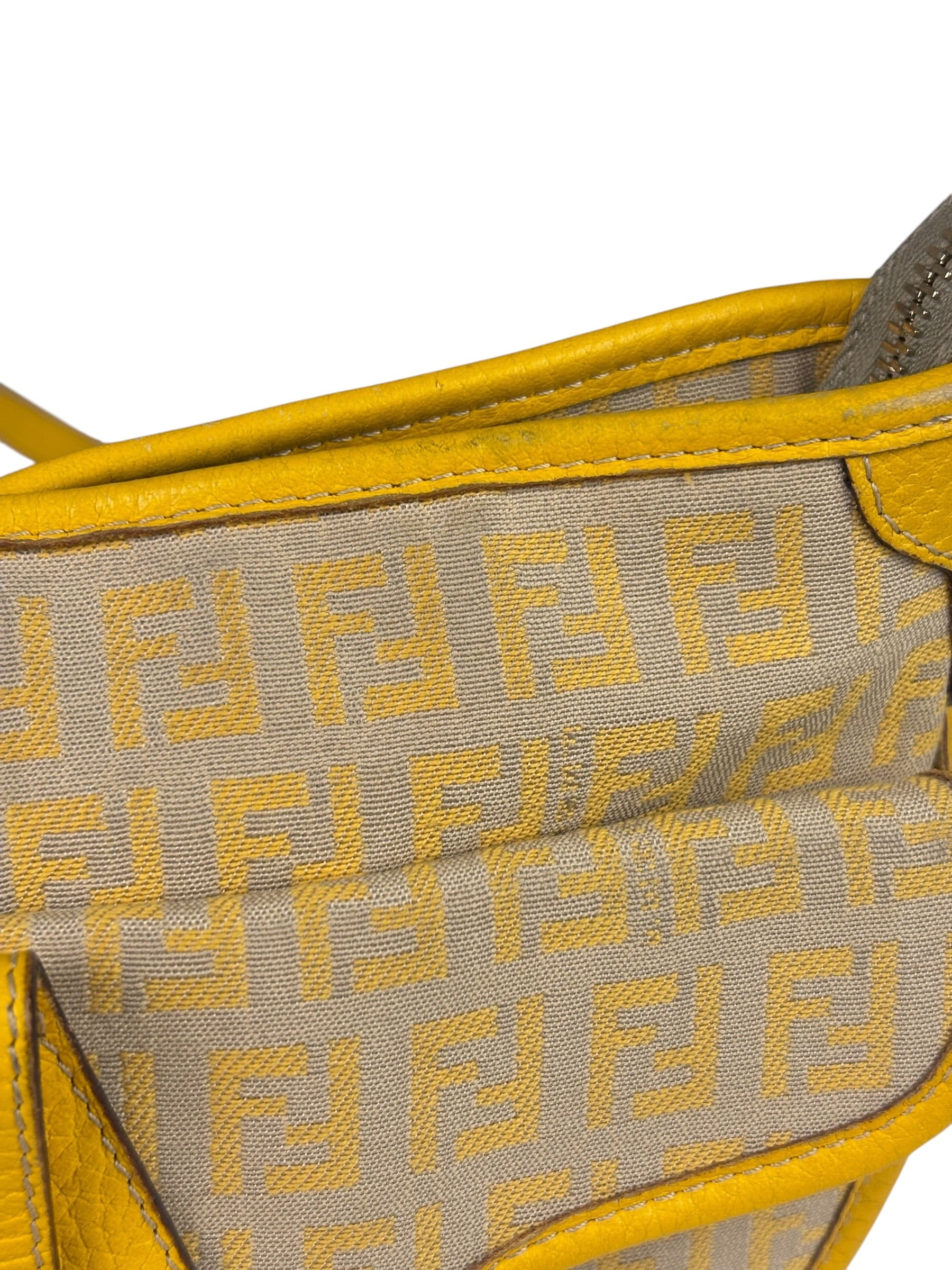 Fendi Yellow Leather Trim Zucca Crossbody Bag