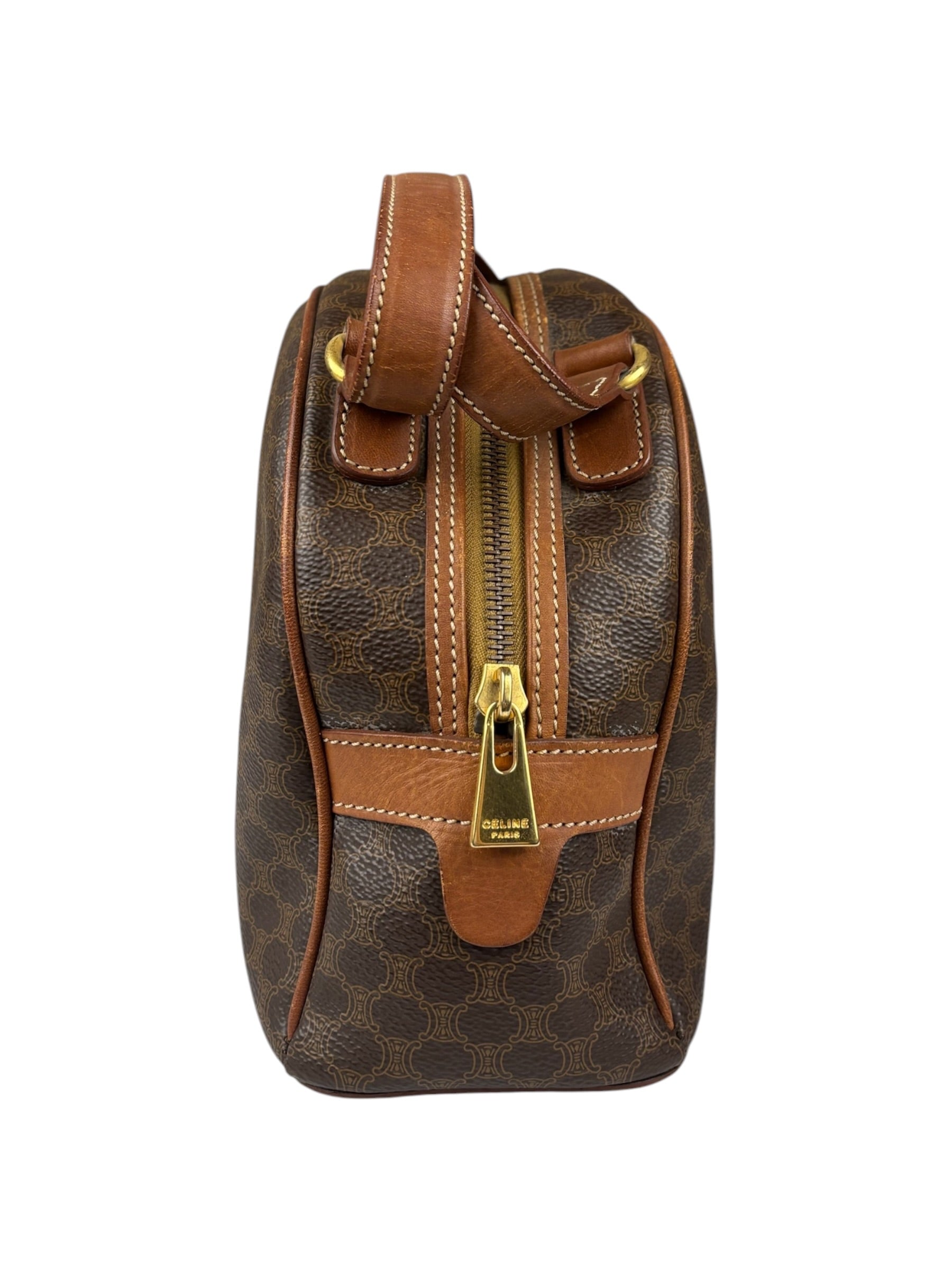 Celine Brown Leather Macadam Dome Handbag