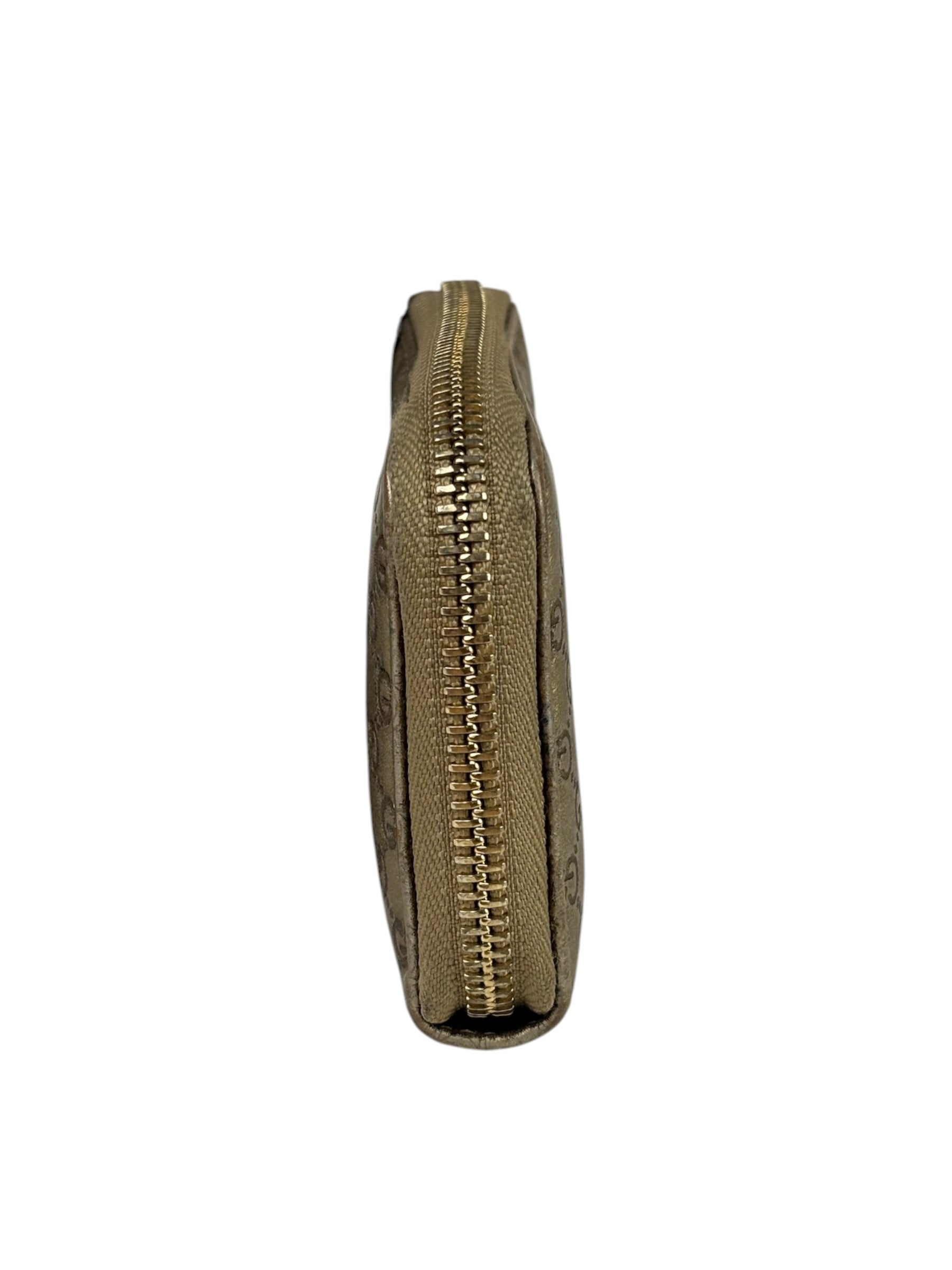 Gucci Metallic Gold Patent Leather GG Zippy Compressed Wallet