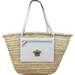 Versace Wicker Woven White Medusa Top Handle Tote