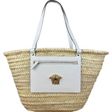 Versace Wicker Woven White Medusa Top Handle Tote