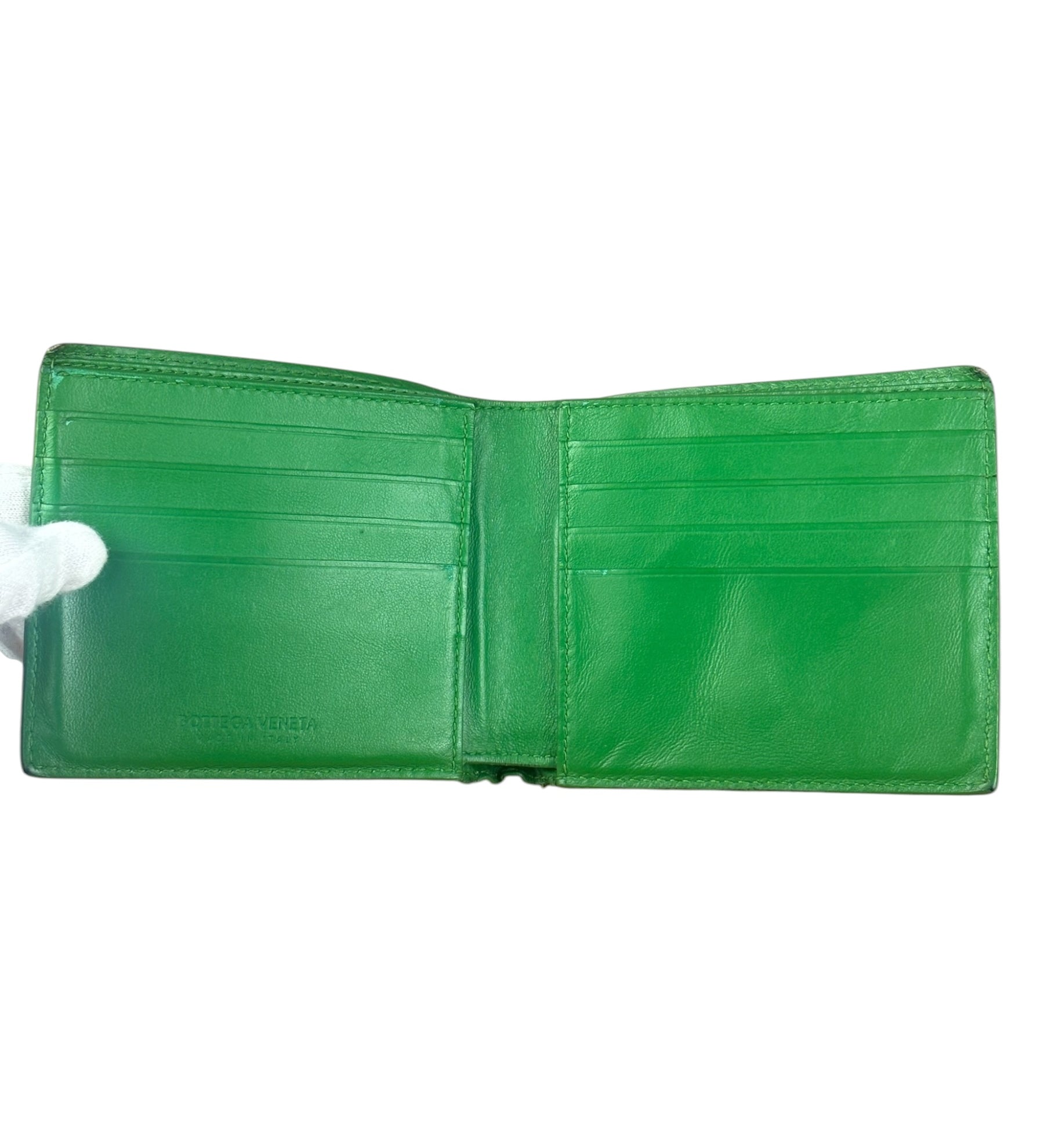 Bottega Veneta Green Embossed Leather Bifold Wallet