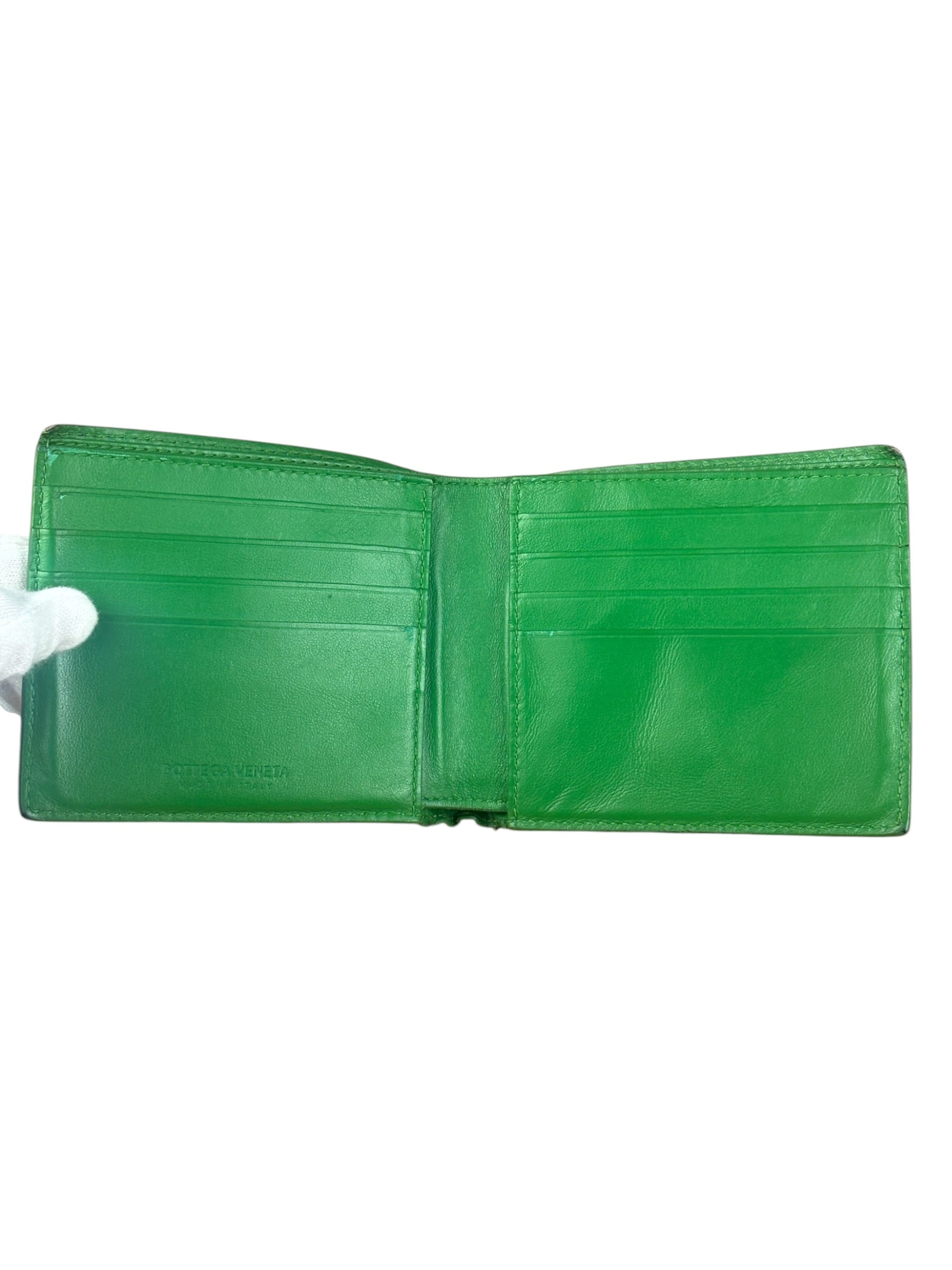 Bottega Veneta Green Embossed Leather Bifold Wallet