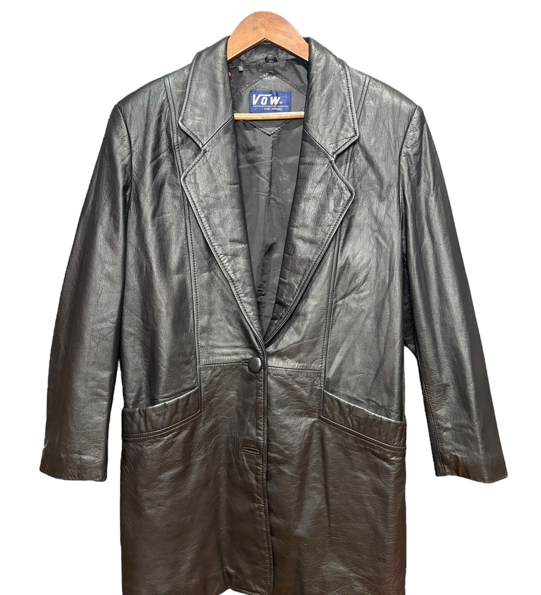 Vow Vintage Black Leather Long Coat