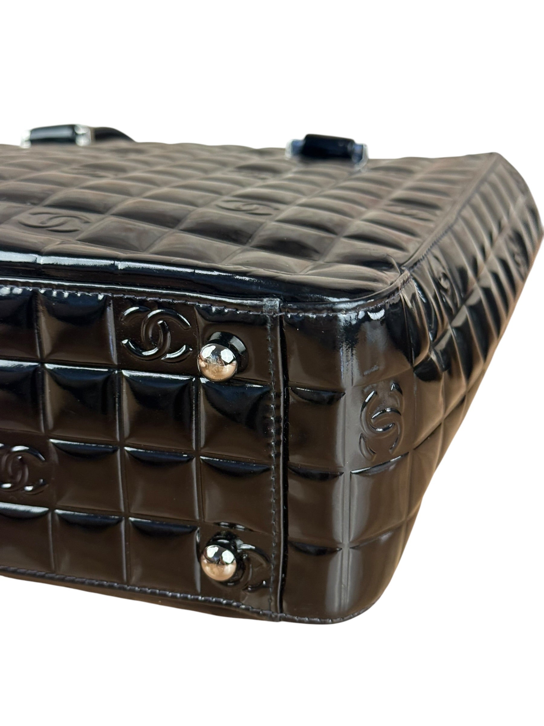Chanel Black Patent Chocolate Bar Tote Bag 2002