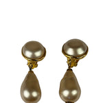 Chanel Faux-Pearl Tear Drop Clip On Earring