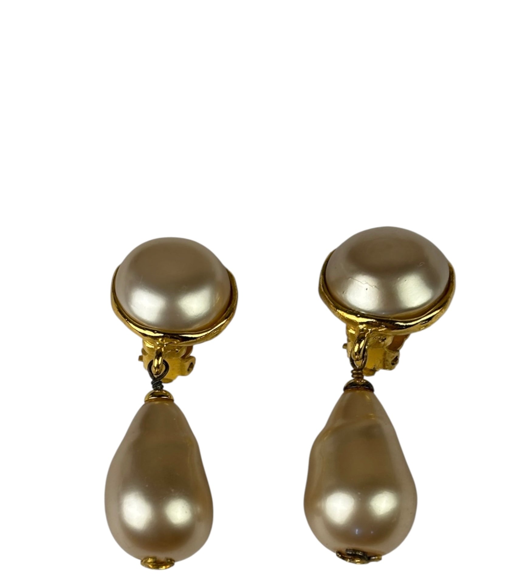 Chanel Faux-Pearl Tear Drop Clip On Earring