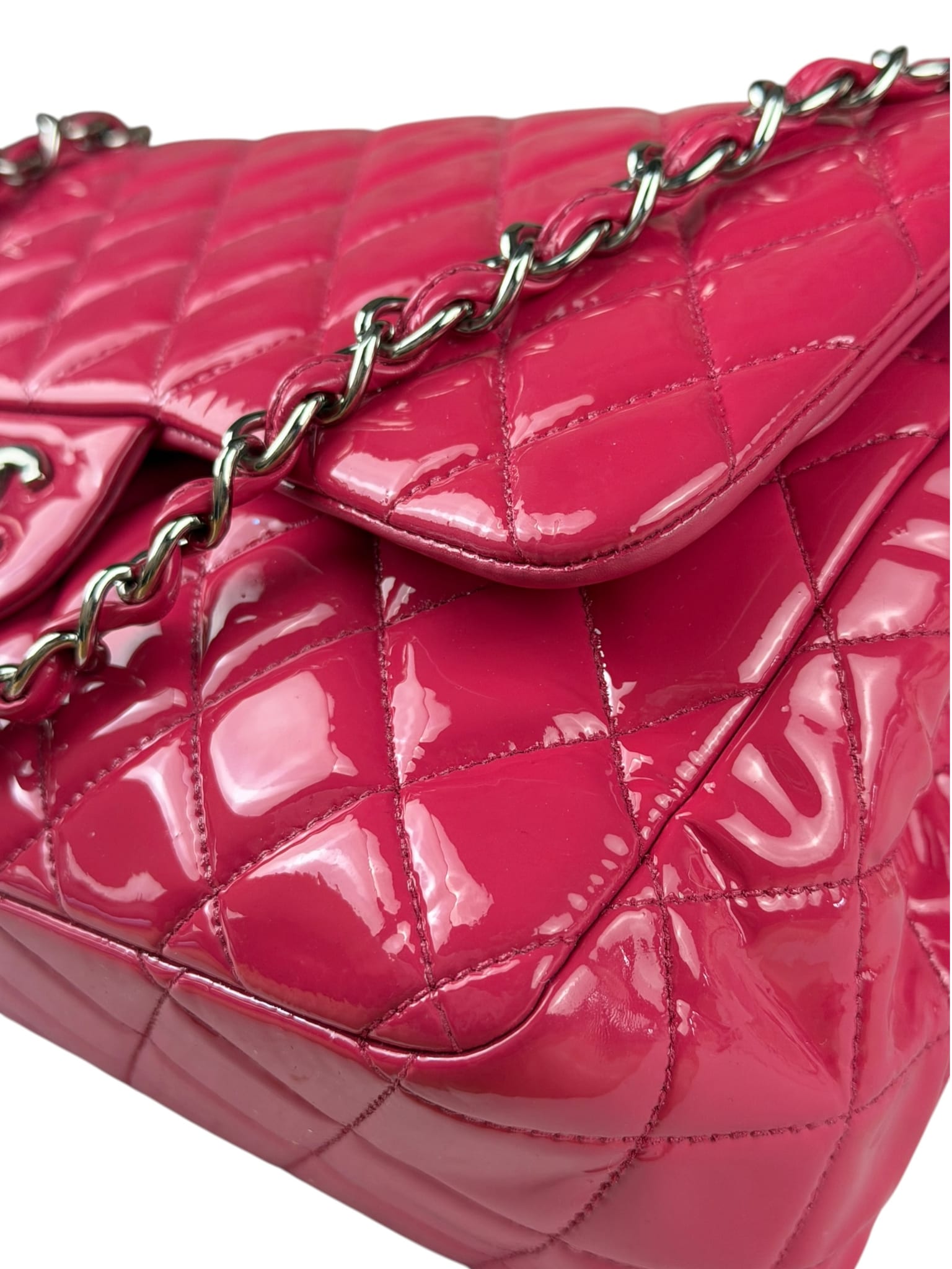 Chanel Hot Pink Large Patent Leather Double Flap Shoulder Bag 2014