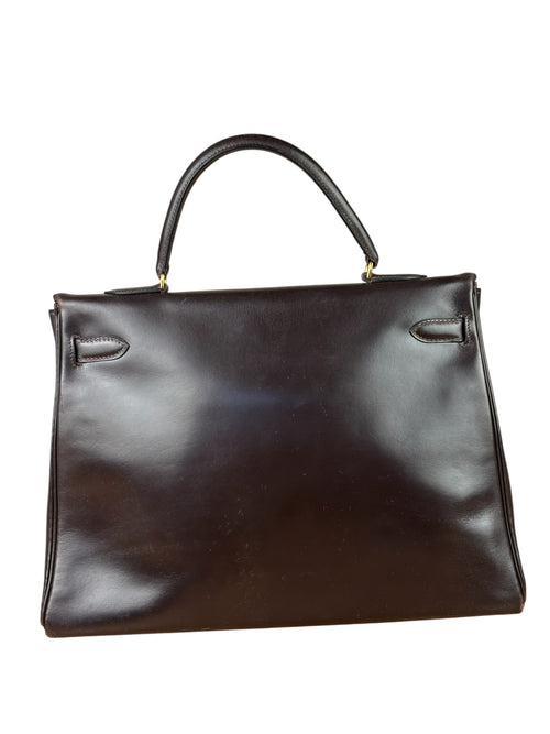 Hermes Brown Box Leather Retourne Kelly 35 1979