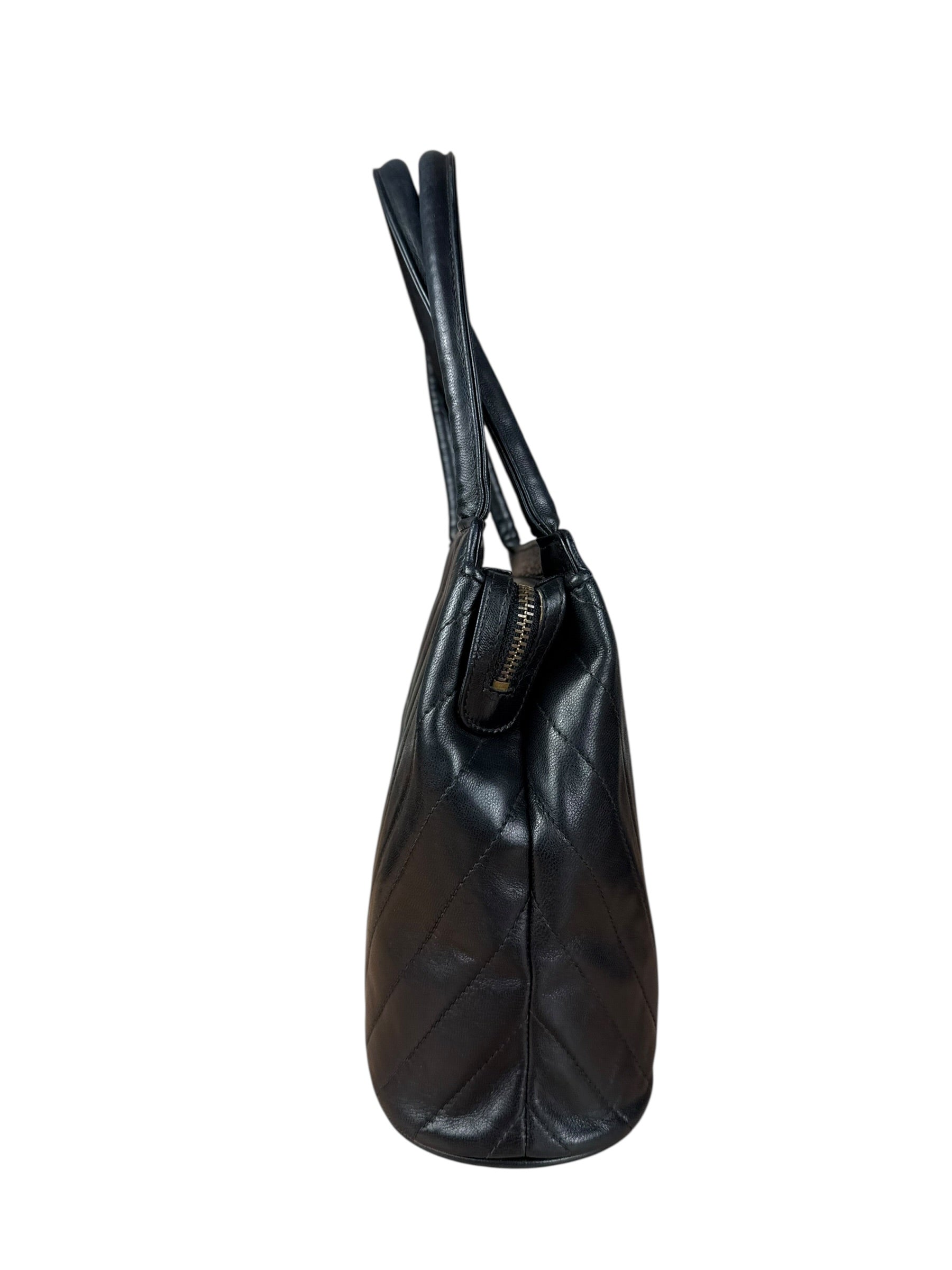 Chanel Black Chevron Quilted Tassel Fringe Tote 1992