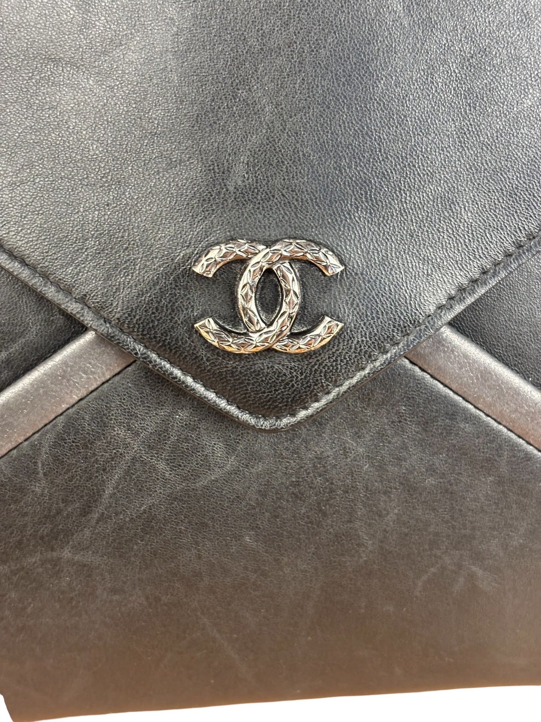 Chanel Black Leather Paris-Rome Coco Envelope Clutch 2017