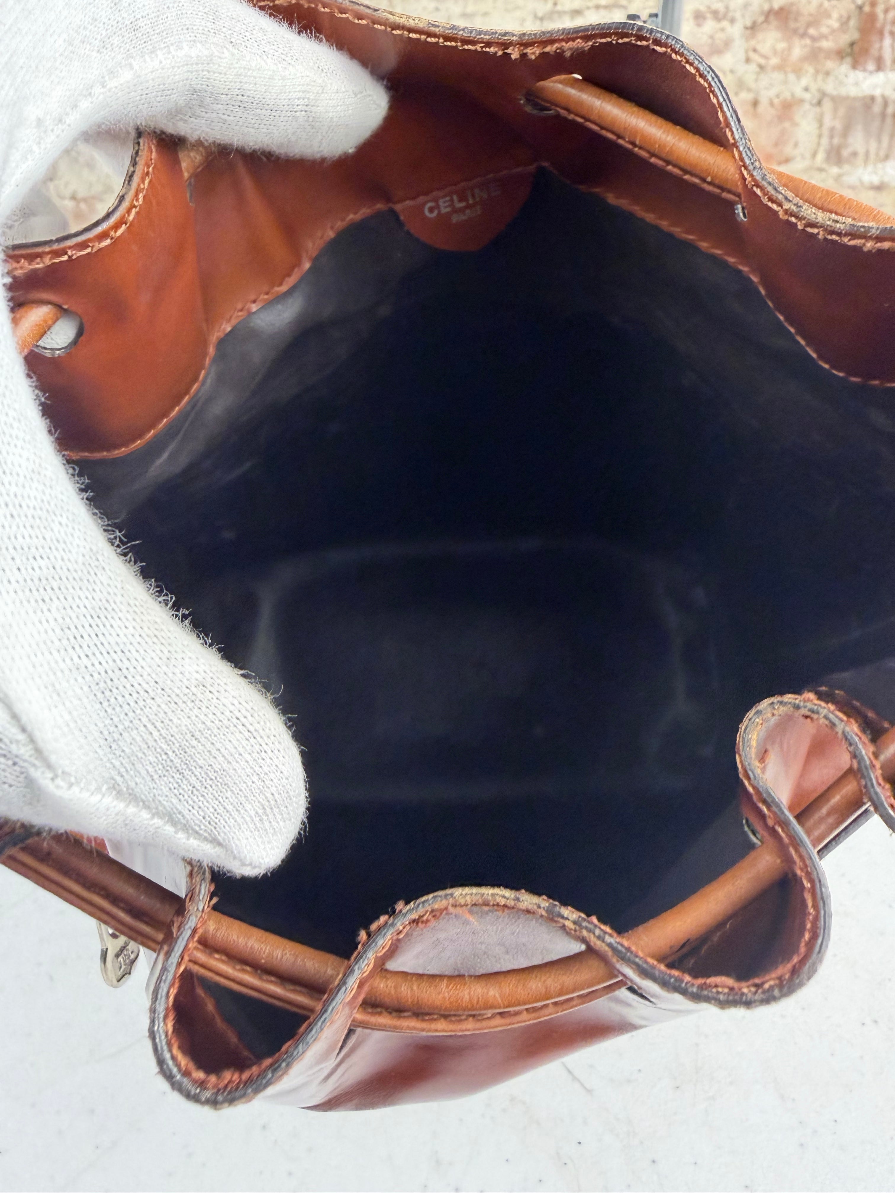Celine Vintage Brown Leather Cinch Bucket Crossbody Bag