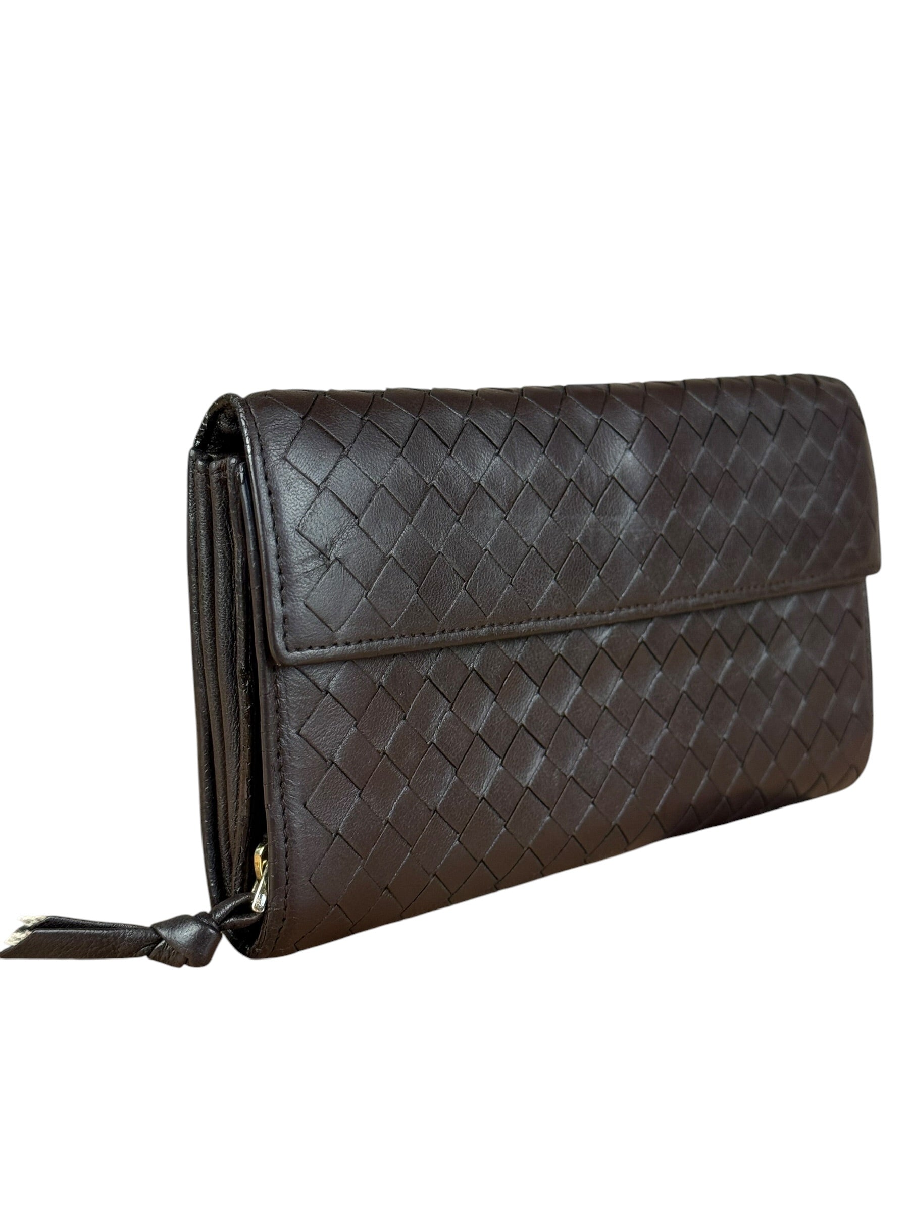Bottega Veneta Vintage Brown Intrecciato Long Wallet