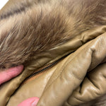 Balmain Beige Leather Puffer Fur Hooded Coat