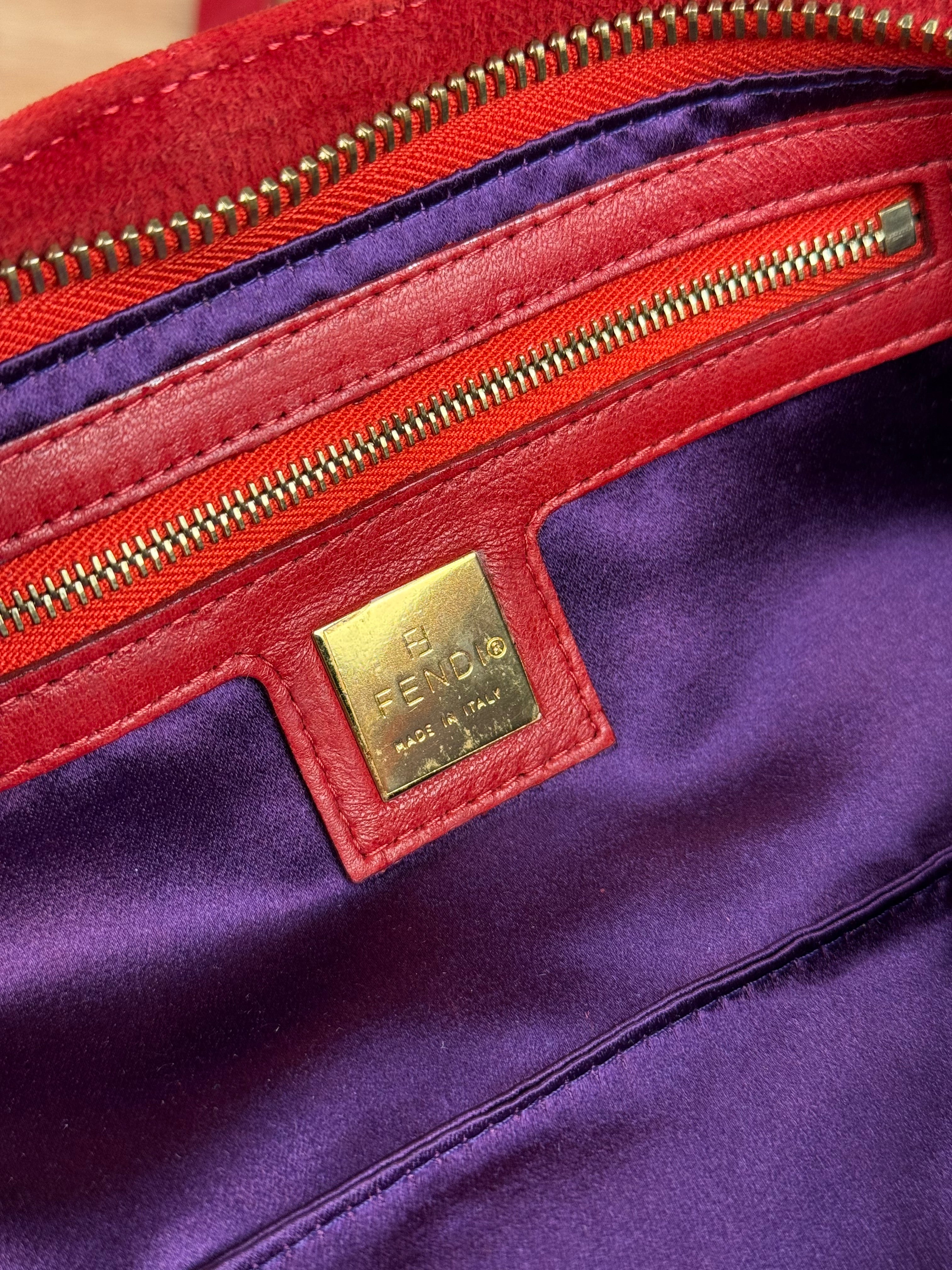 Fendi Red Suede Baguette Crossbody Bag