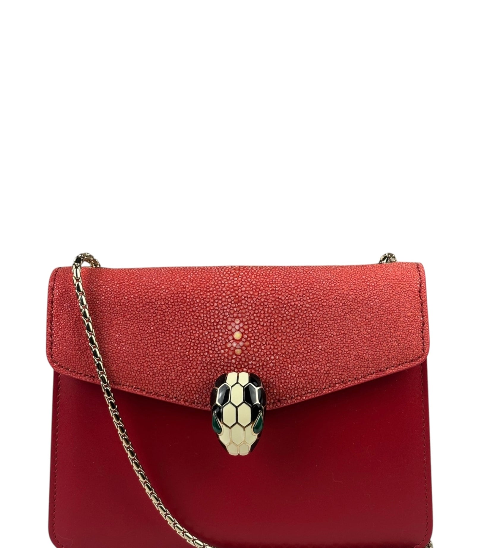 Bvlgari Red Calfskin Serpenti Forever Galuchat Crossbody Bag