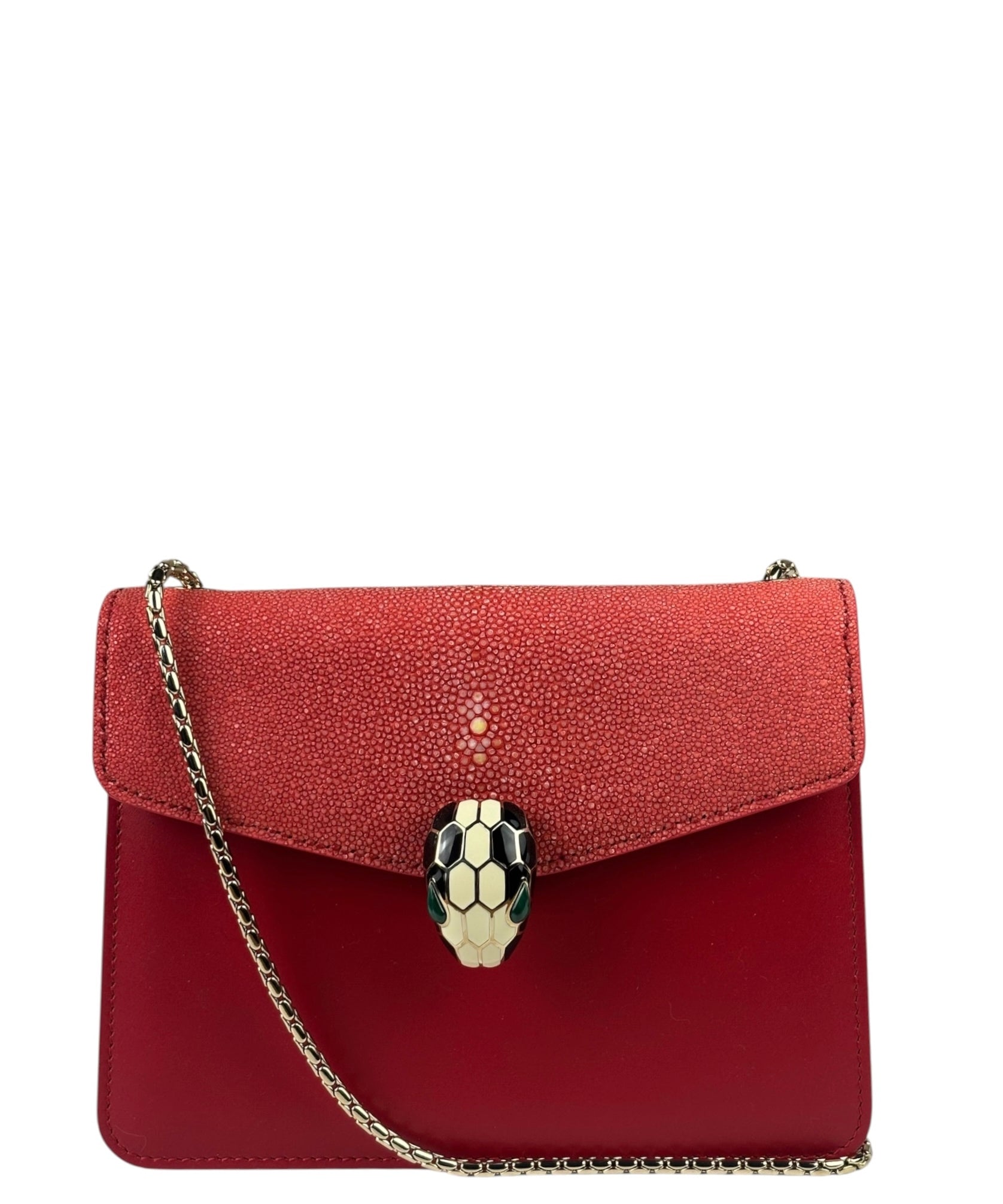 Bvlgari Red Calfskin Serpenti Forever Galuchat Crossbody Bag