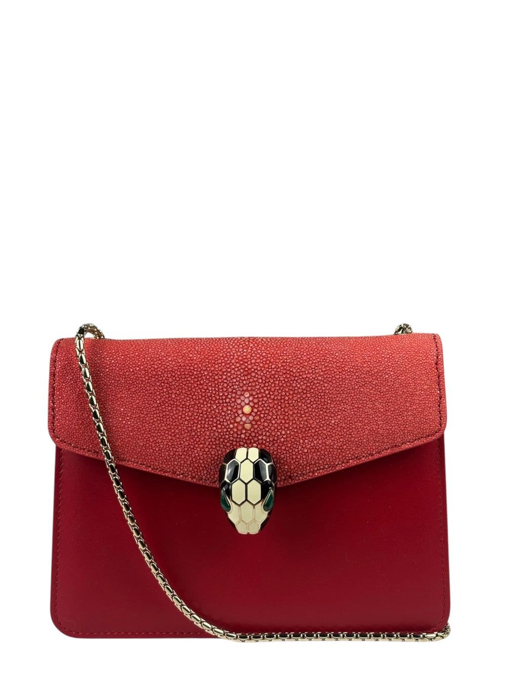 Bvlgari Red Calfskin Serpenti Forever Galuchat Crossbody Bag