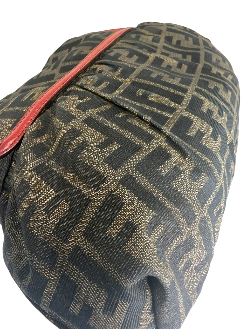Fendi Canvas Zucca Chef Red Leather Trim Shoulder Bag