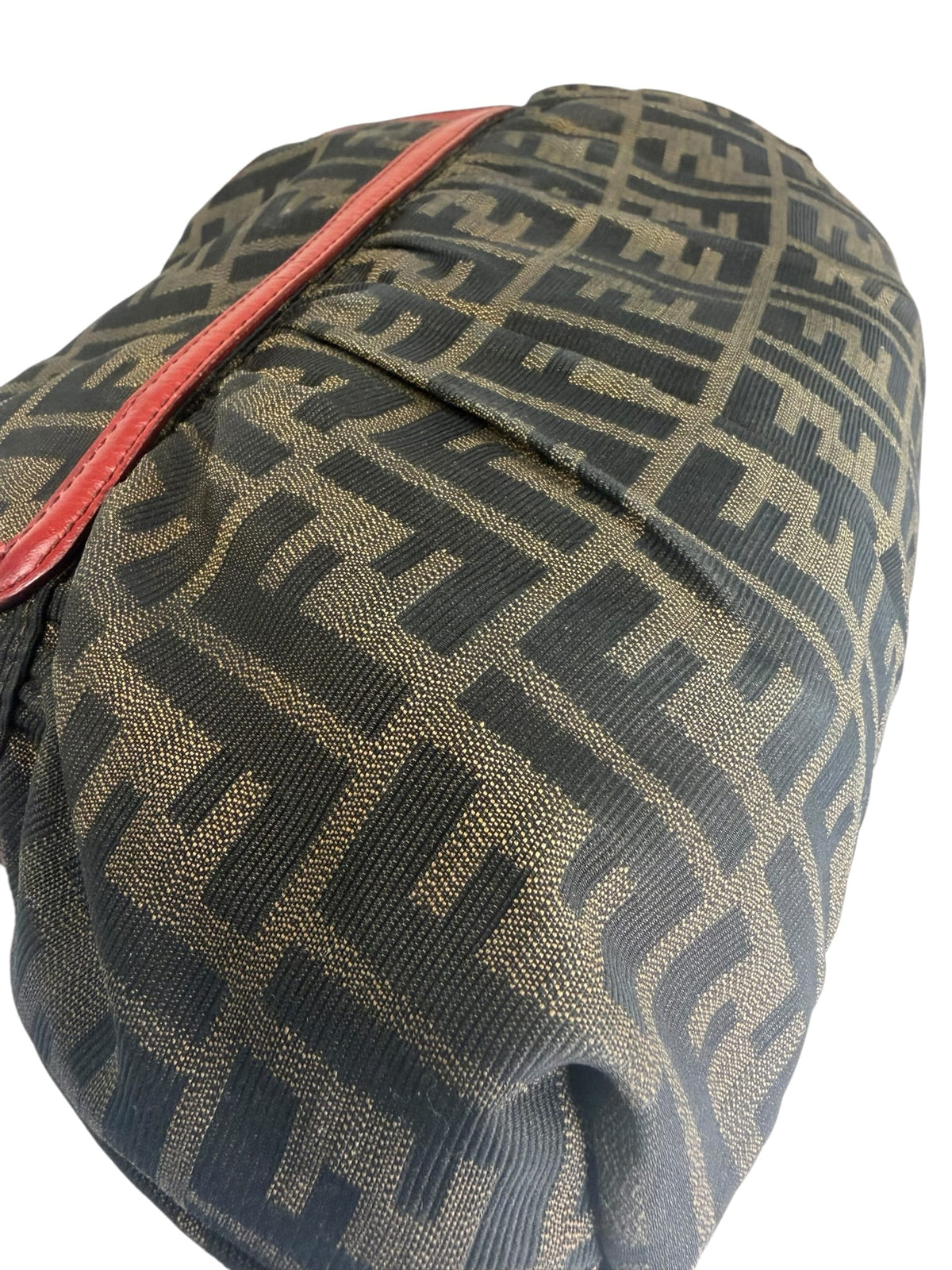 Fendi Canvas Zucca Chef Red Leather Trim Shoulder Bag