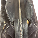 Salvatore Ferragamo Black Rabbit Fur Leather Trim Shoulder Bag