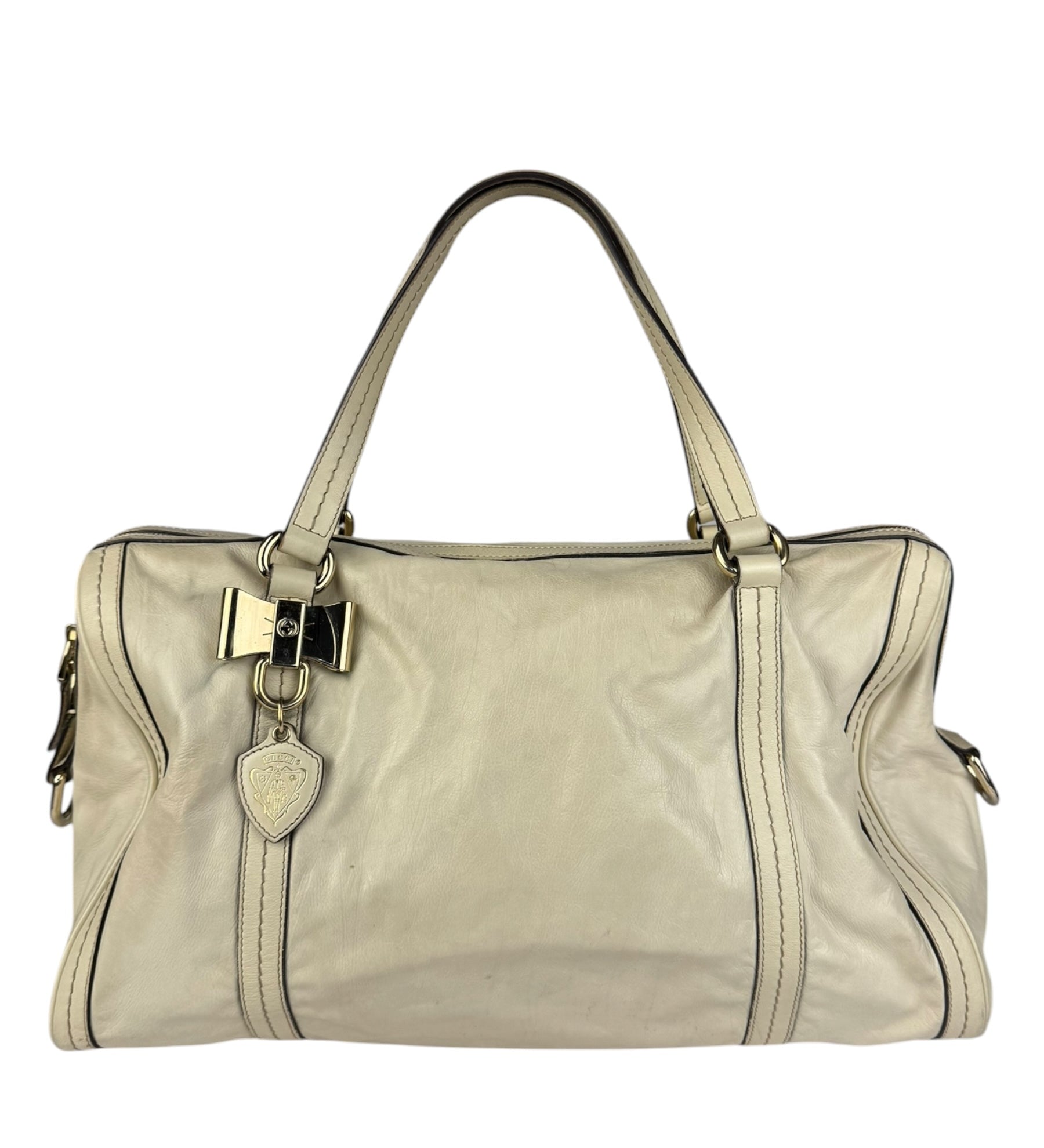 Gucci Ivory Leather Vintage Duchessa Boston Handbag