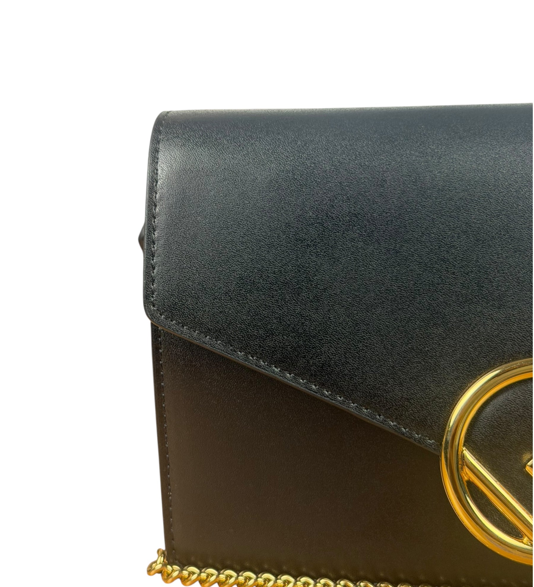 Fendi Black Leather Envelope Wallet On Chain