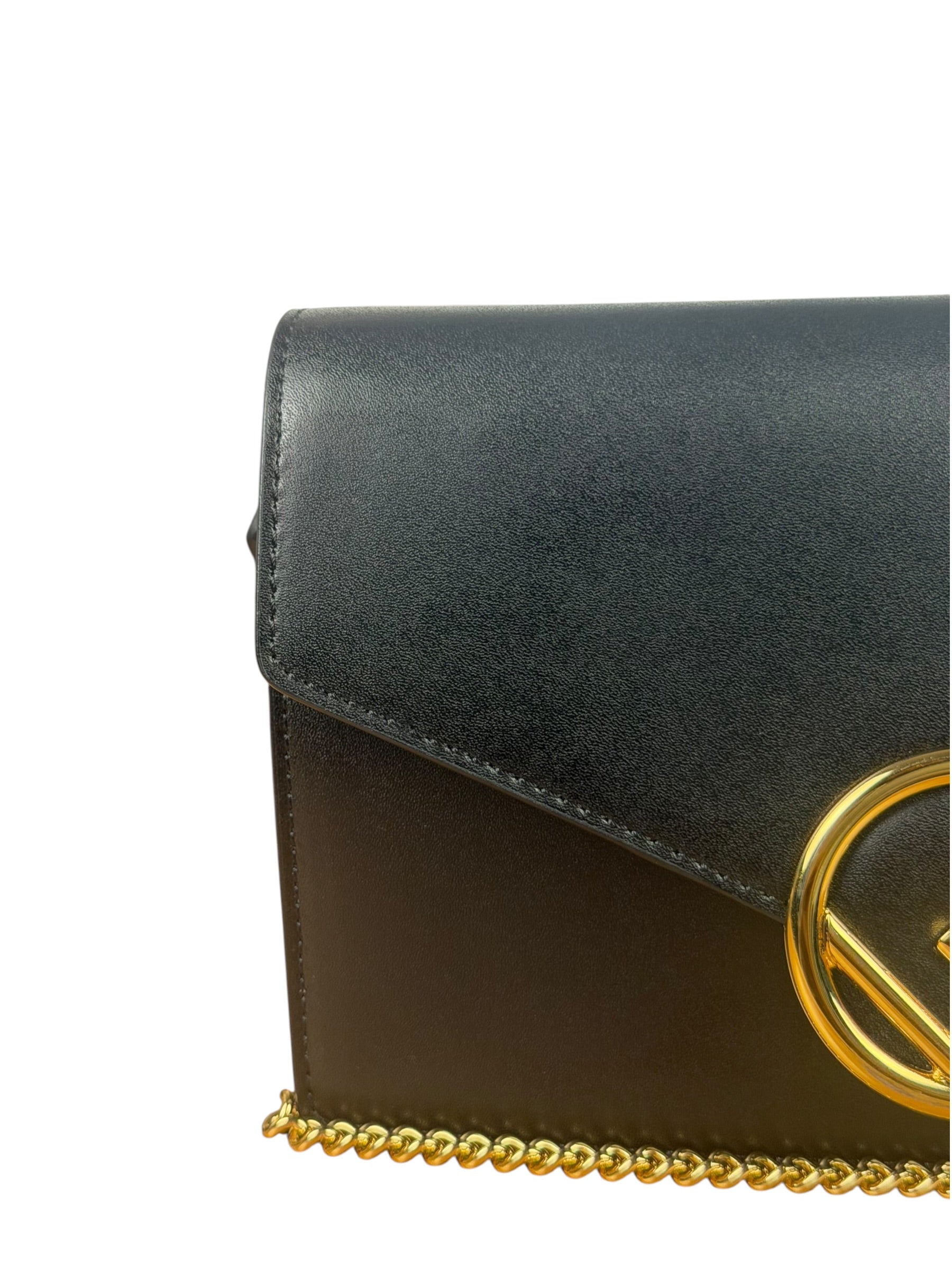 Fendi Black Leather Envelope Wallet On Chain