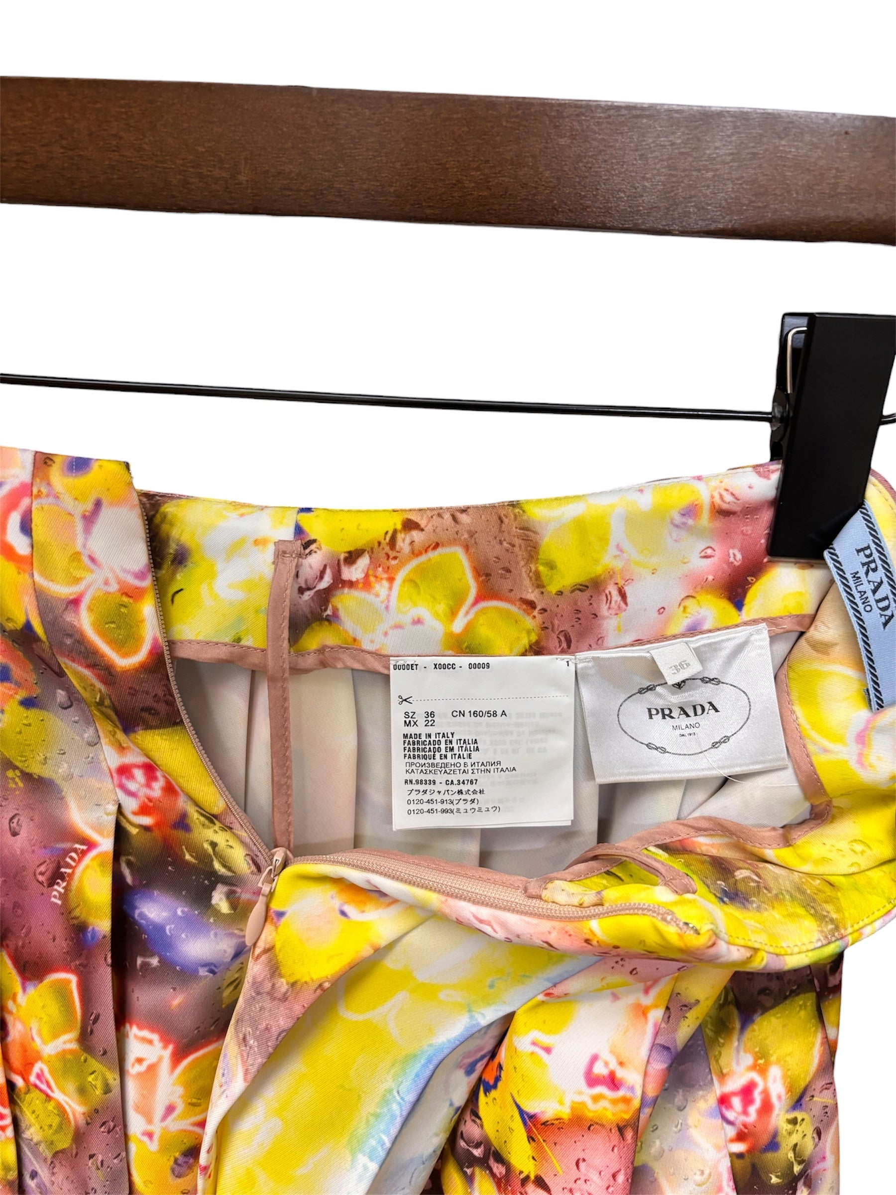 Prada Pleated Floral Long Skirt