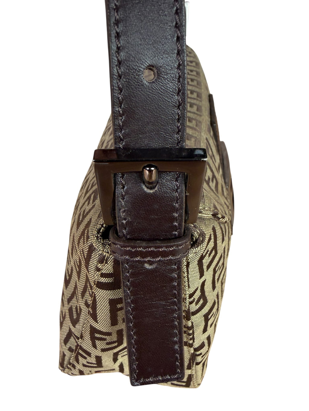 Fendi Beige/Brown Leather Trim Zucca Baguette