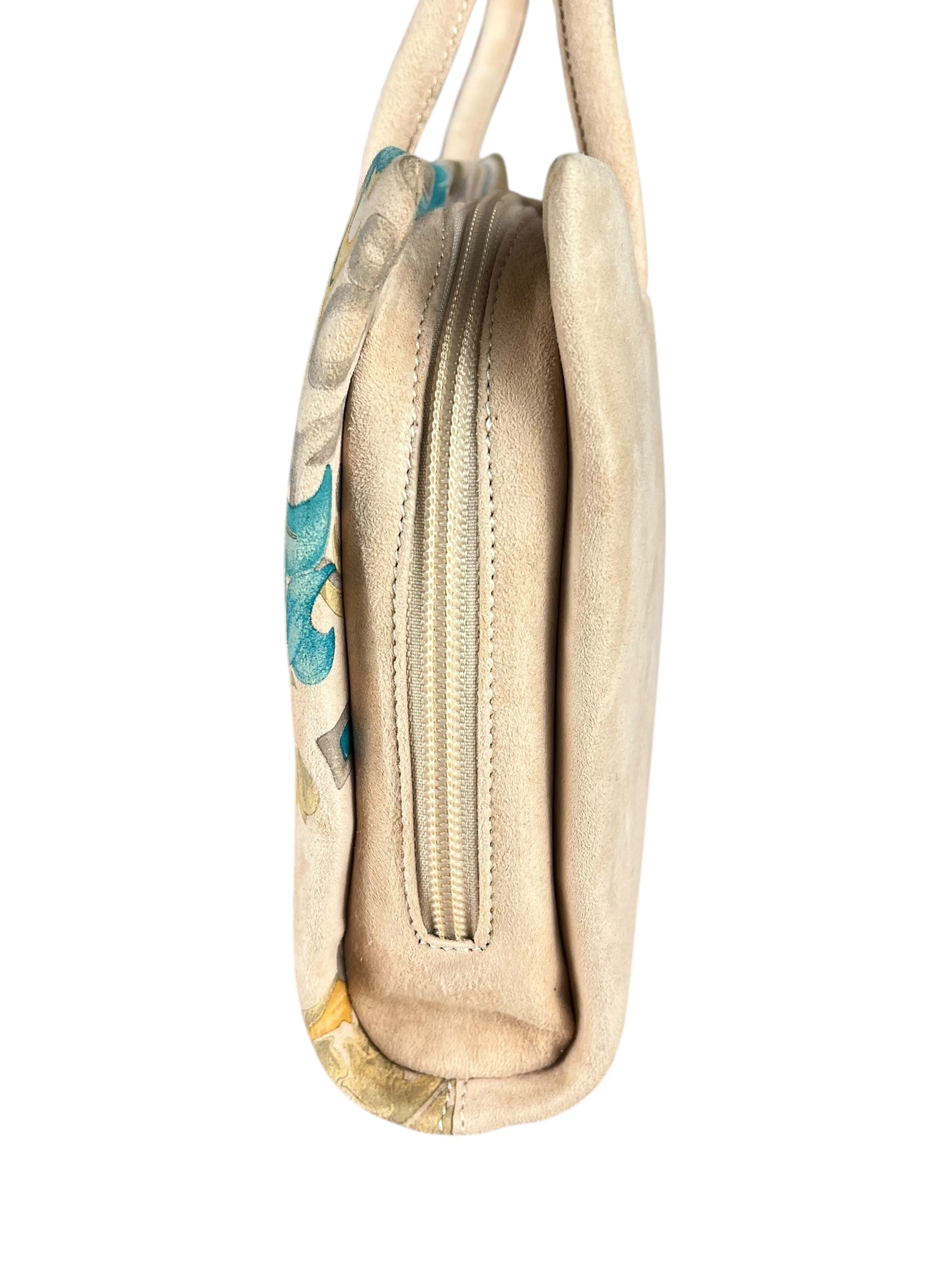 Loewe Vintage Floral Print Suede Handbag