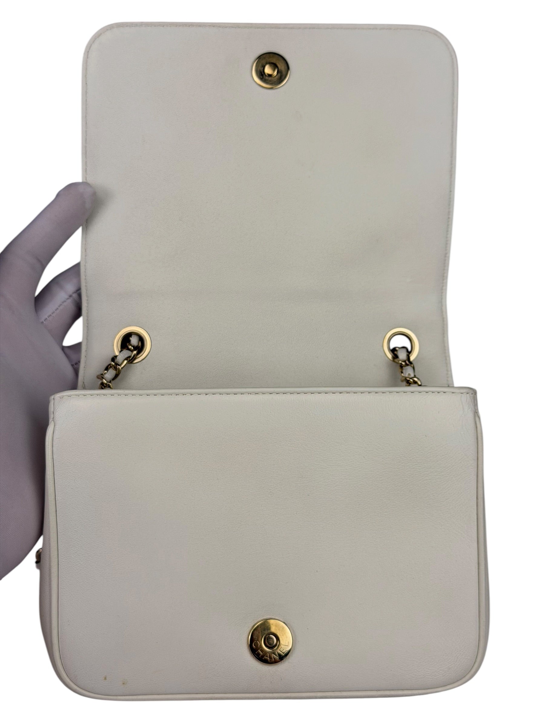 Chanel White Leather CC Mania Flap Bag 2019
