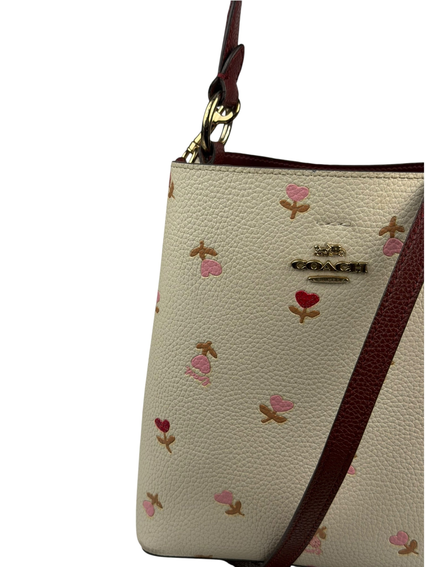 Coach Cream/Burgundy Small Town Bucket Bag