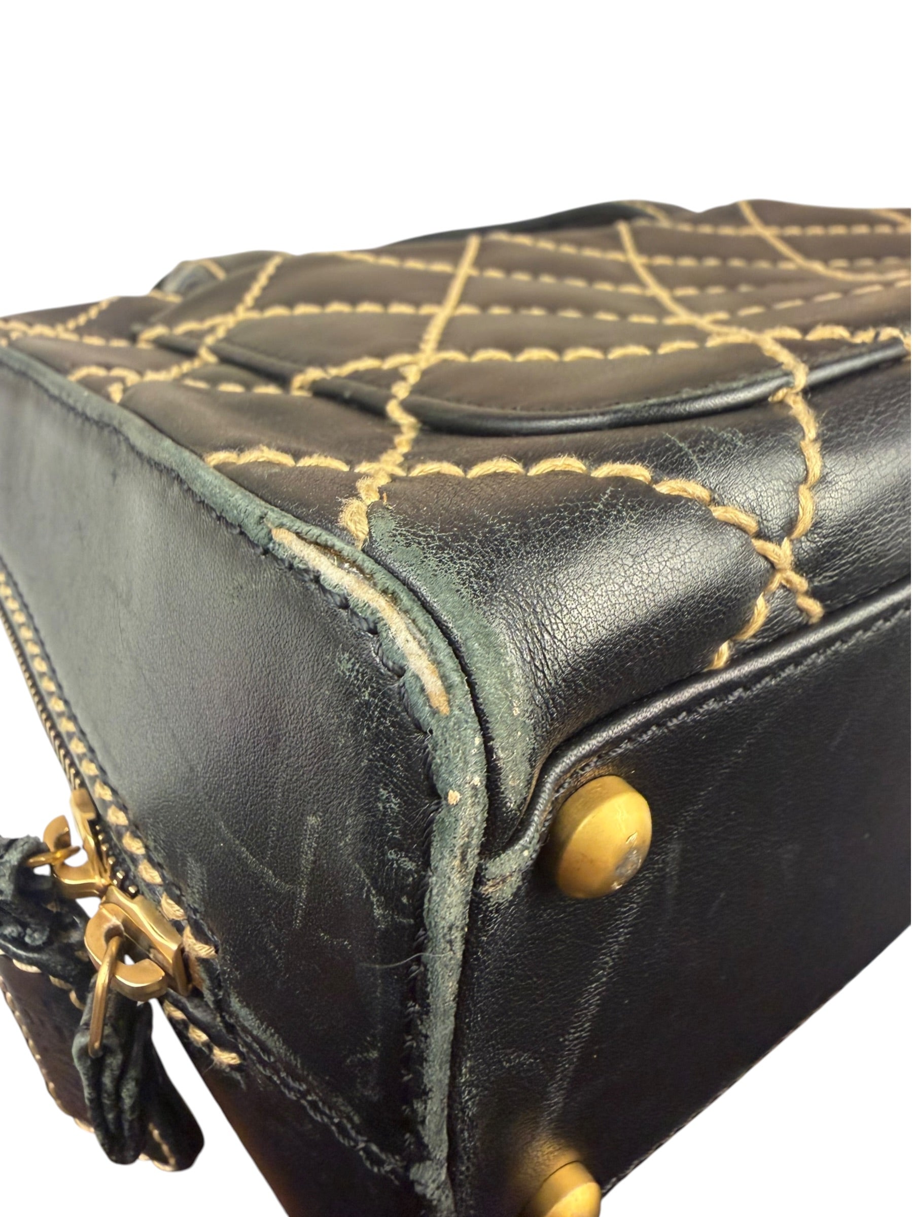 Chanel Black Quilted Leather Wild Stitch Bowler Bag 2003