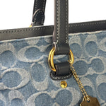 Coach Blue Leather Trim/Denim Signature Station Shoulder Bag