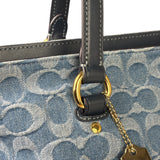 Coach Blue Leather Trim/Denim Signature Station Shoulder Bag