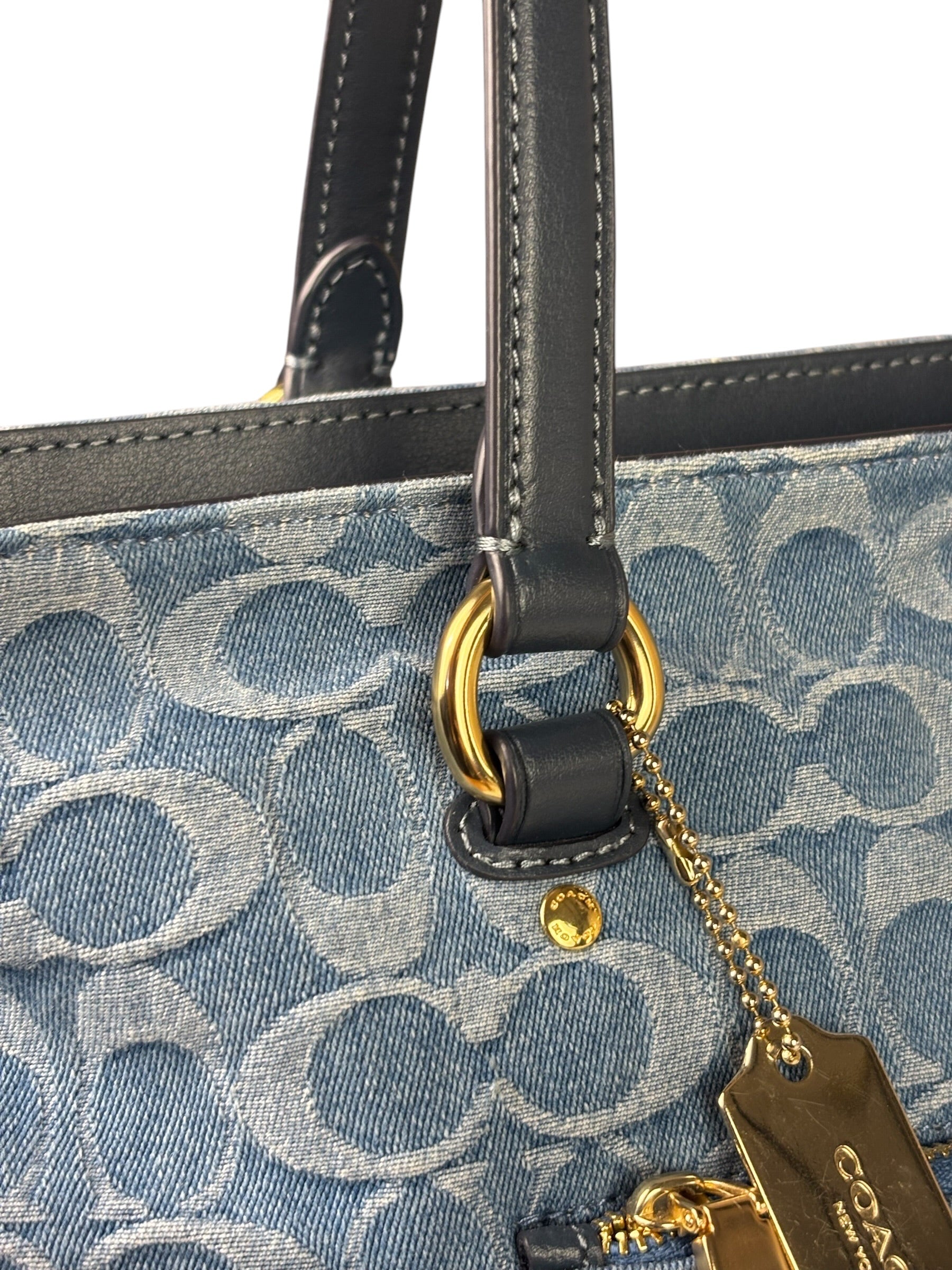 Coach Blue Leather Trim/Denim Signature Station Shoulder Bag