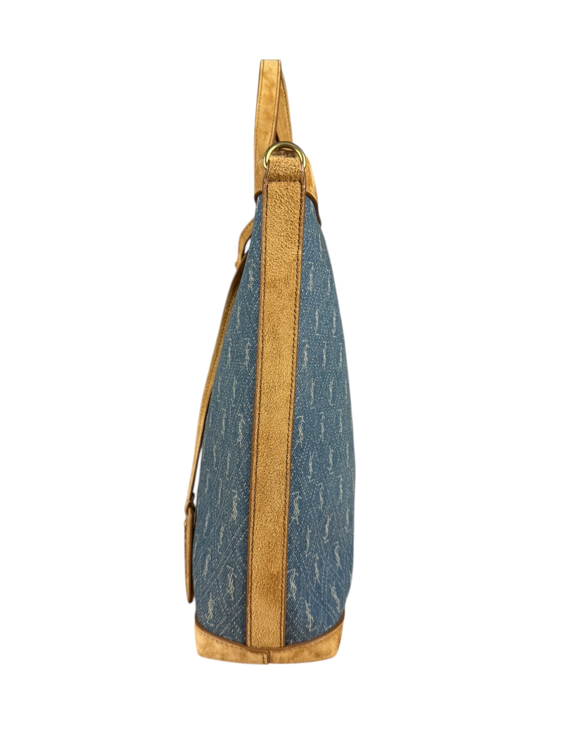 Saint Laurent Monogram Print Denim Bucket Tote
