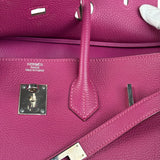 Hermes 2013 Plum Clemence Leather Palladium Birkin 35