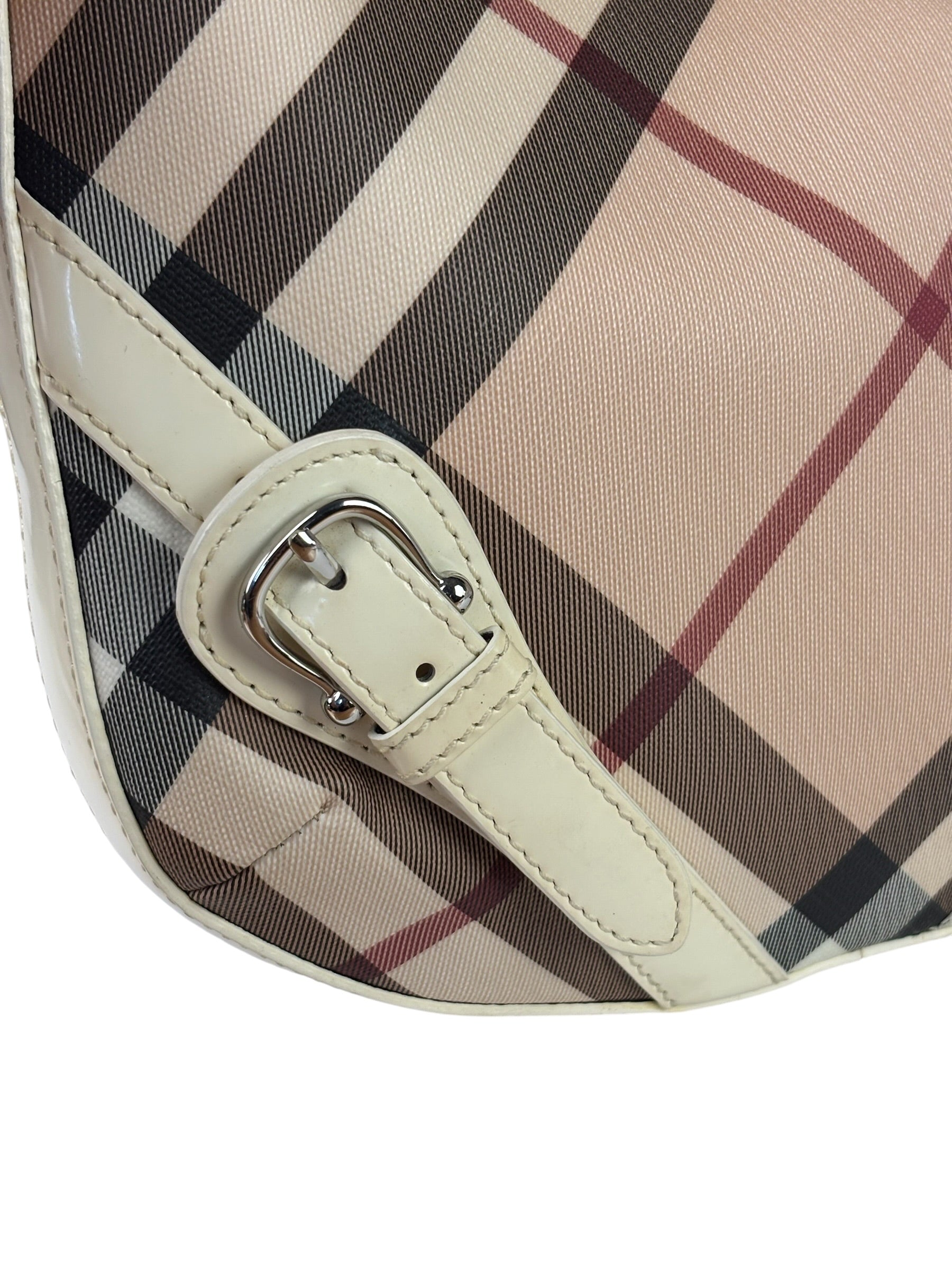 Burberry Beige Leather Trim Nova Check Hobo Bag