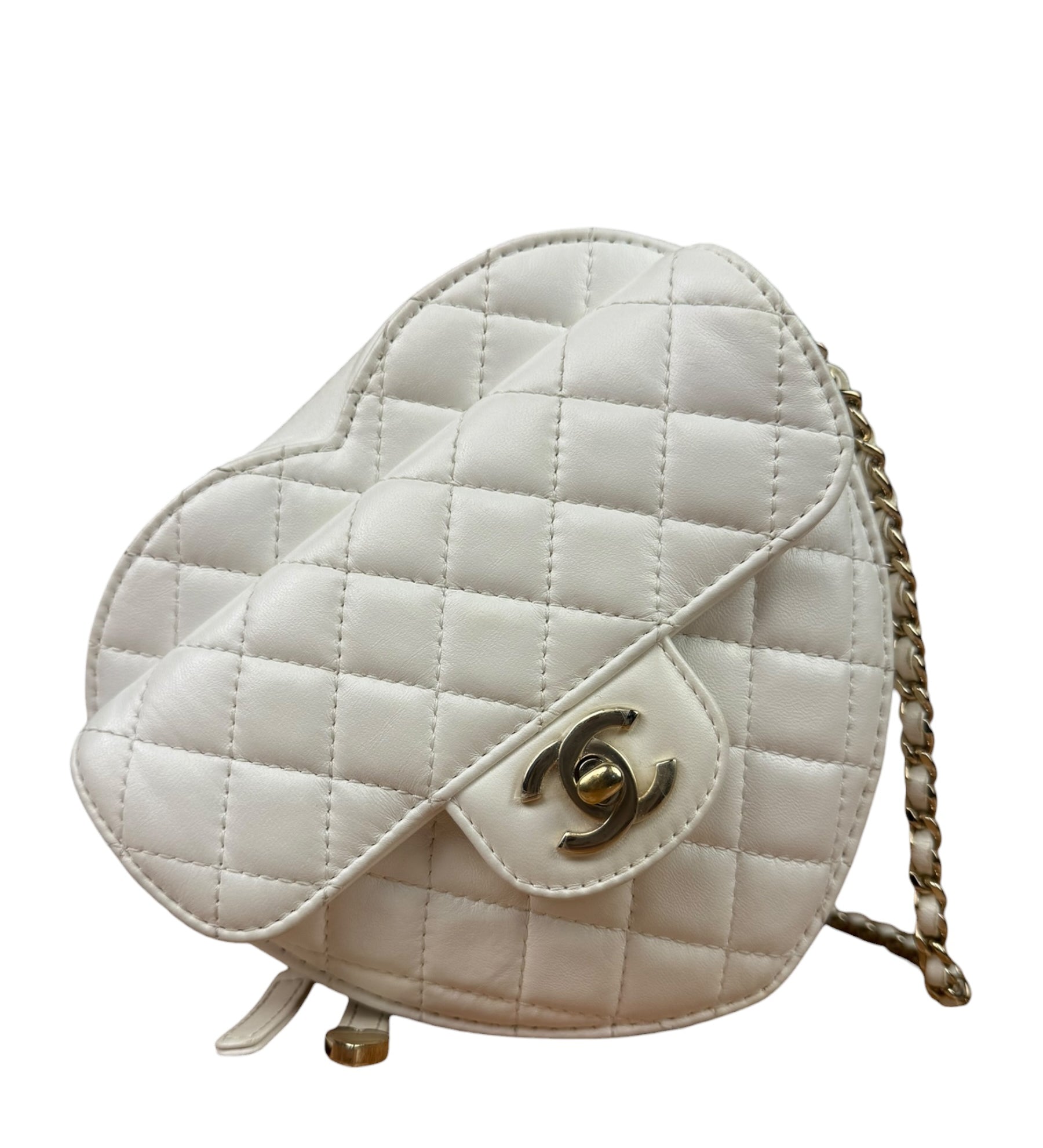Chanel CC In Love White Quilted Leather Heart Bag 2022