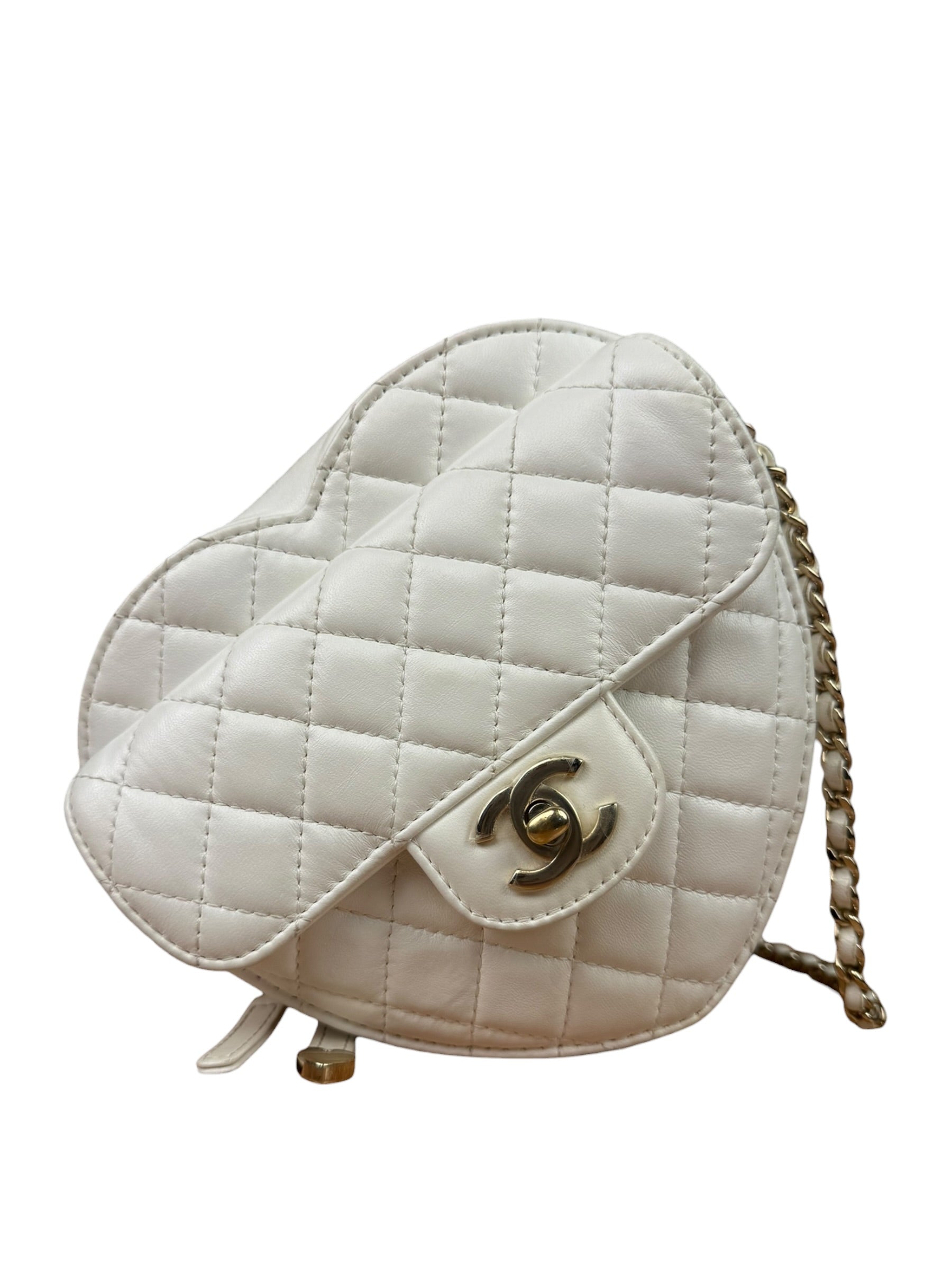 Chanel CC In Love White Quilted Leather Heart Bag 2022