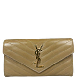 Saint Laurent Beige Grain de Poudre Chevron Long Wallet