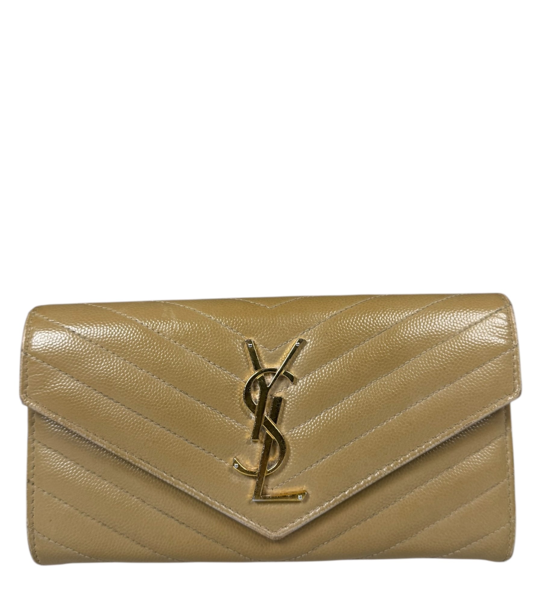 Saint Laurent Beige Grain de Poudre Chevron Long Wallet