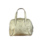 Yves Saint Laurent Gold Leather Embossed YSL Logo Handbag