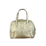 Yves Saint Laurent Gold Leather Embossed YSL Logo Handbag