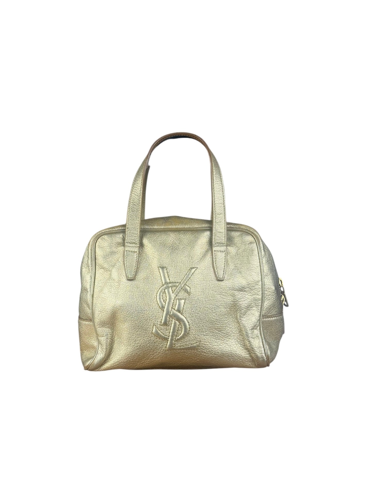 Yves Saint Laurent Gold Leather Embossed YSL Logo Handbag