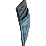 Coach Blue Quilted Regenerative Cotton Denim Trim/Leather Slim ID Card Case