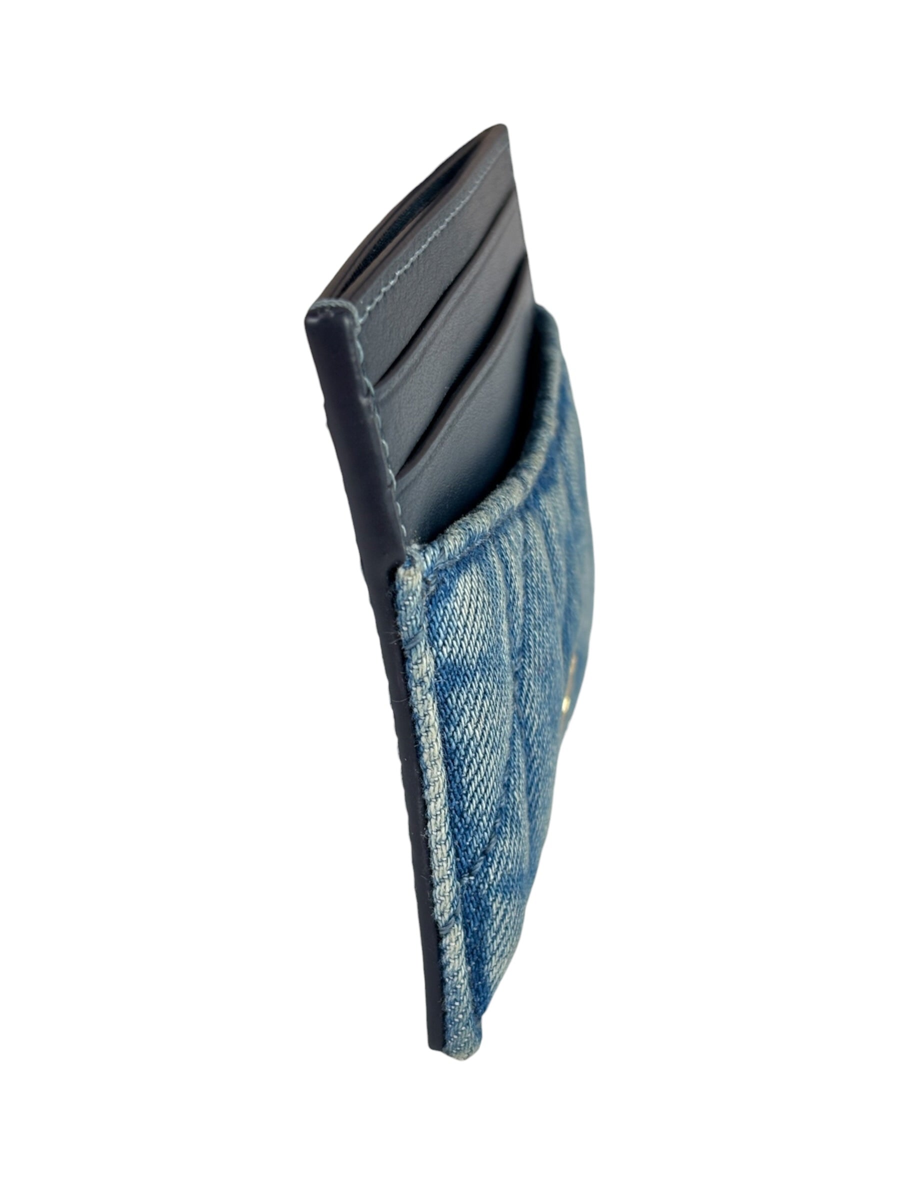 Coach Blue Quilted Regenerative Cotton Denim Trim/Leather Slim ID Card Case